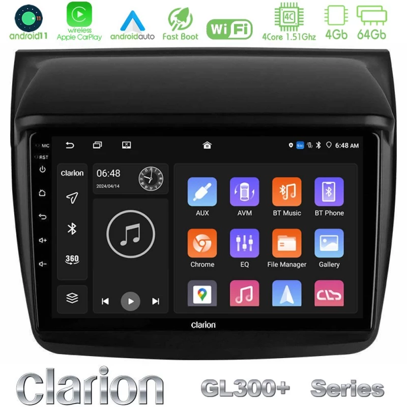Clarion Gl300+ Series 4core Android11 4+64gb  Mitsubishi L200 Navigation Multimedia Tablet 9" u-Gl34-Mt0314