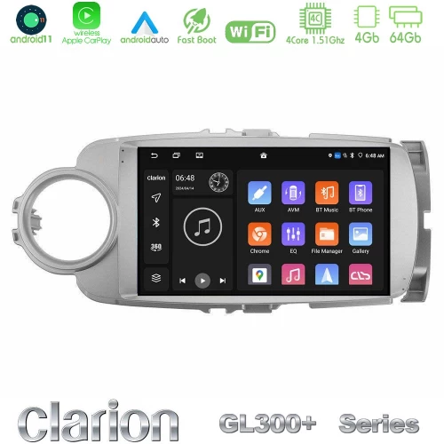 Clarion Gl300+ Series 4core Android11 4+64gb  Toyota Yaris Navigation Multimedia Tablet 9" u-Gl34-Ty1777
