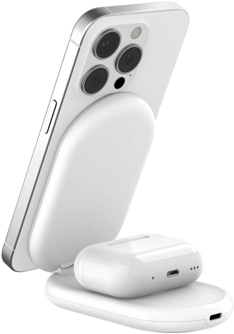 Belkin WIZ028VFWH BOOST^CHARGE™ 2-in-1 Qi2 15W Magnetic Foldable Wireless Charging Stand, White