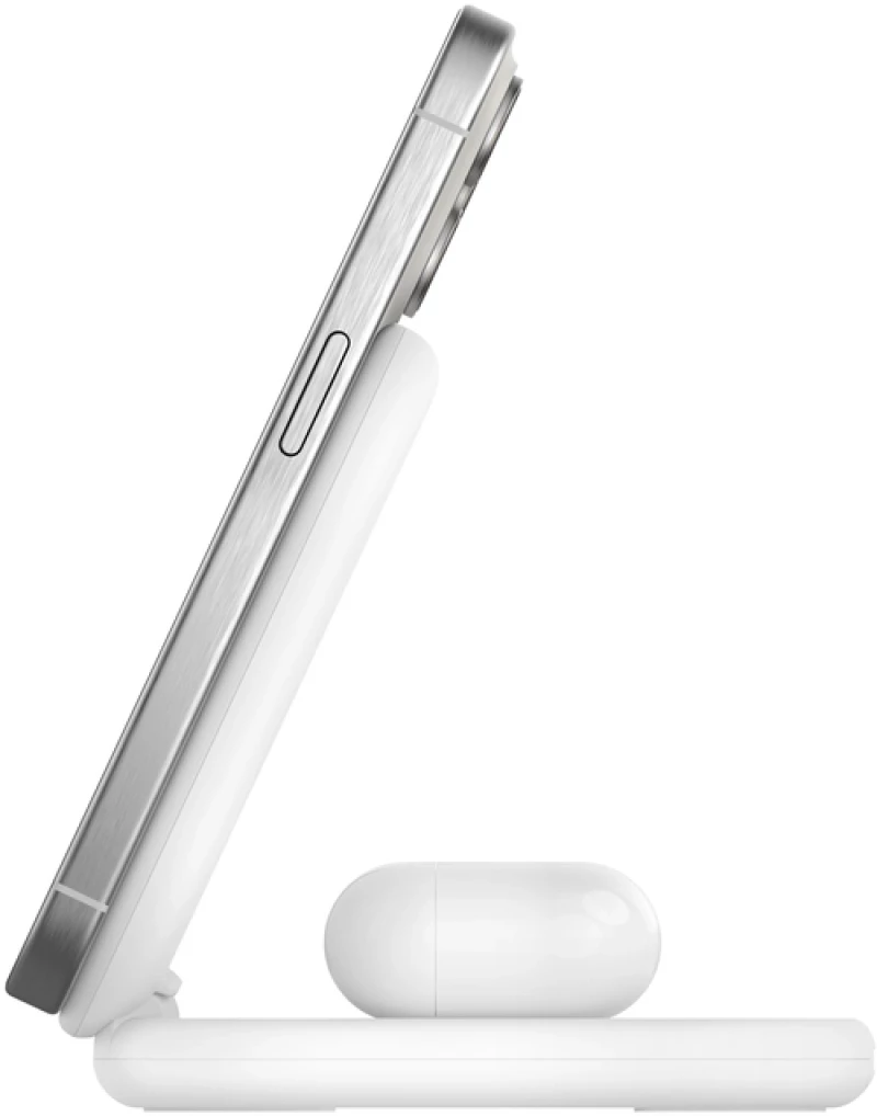 Belkin WIZ028VFWH BOOST^CHARGE™ 2-in-1 Qi2 15W Magnetic Foldable Wireless Charging Stand, White