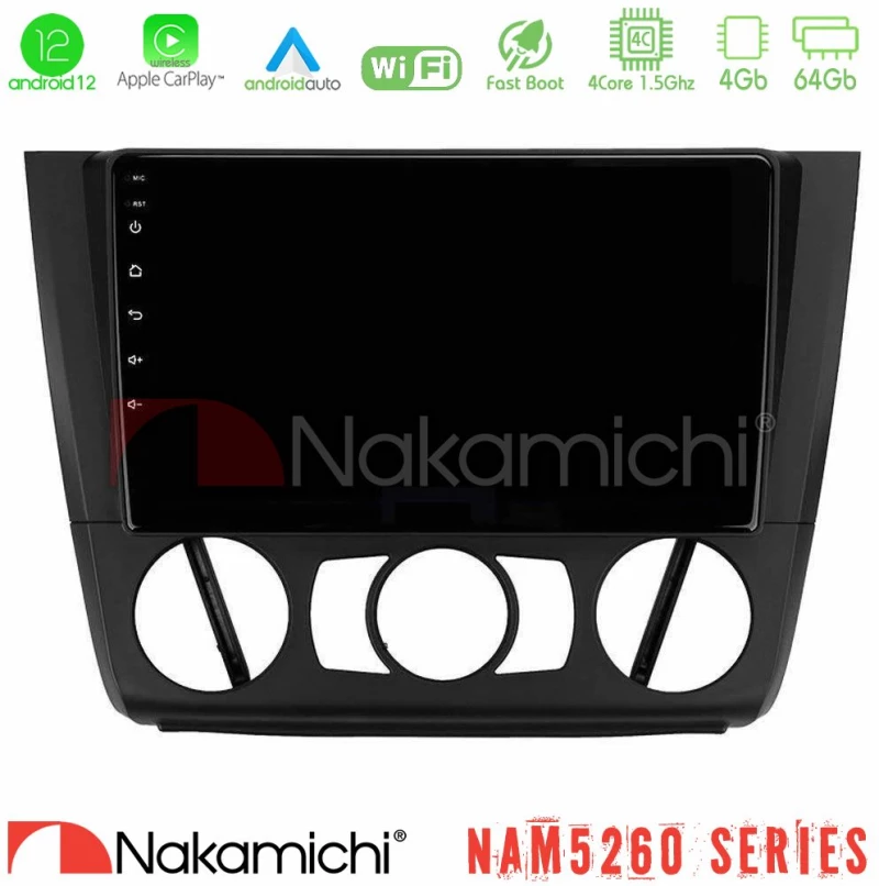 Nakamichi Nam5260 Series 4core Android13 4+64gb bmw 1series E81/e82/e87/e88 (Manual A/c) Navigation Multimedia Tablet 9" με Carplay & Android Auto u-n44-Bm1011