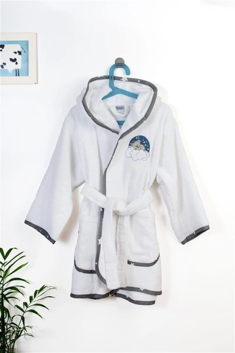 Μπουρνούζι Με Κέντημα kids Cloudy Bear 176 Size: 04 White-Grey 100% Cotton - -