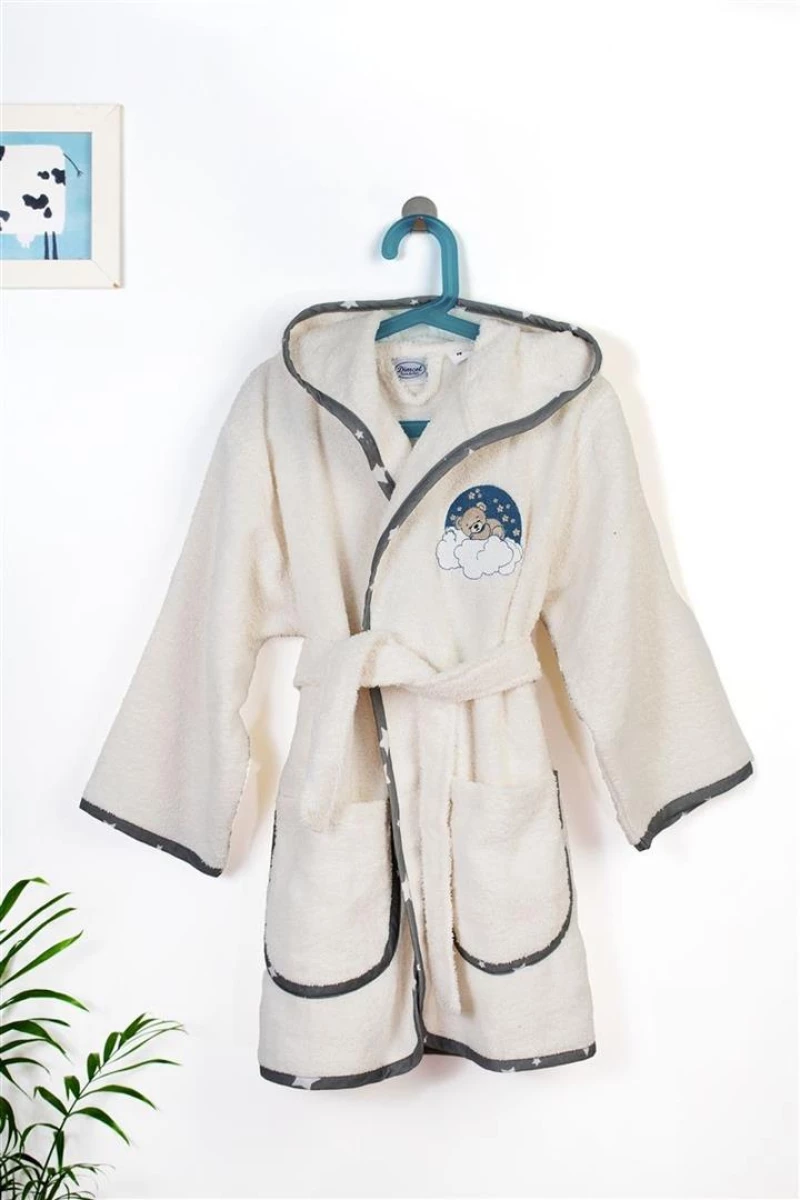 Μπουρνούζι Με Κέντημα kids Cloudy Bear 177 Size: 02 Ecru-Grey 100% Cotton - -