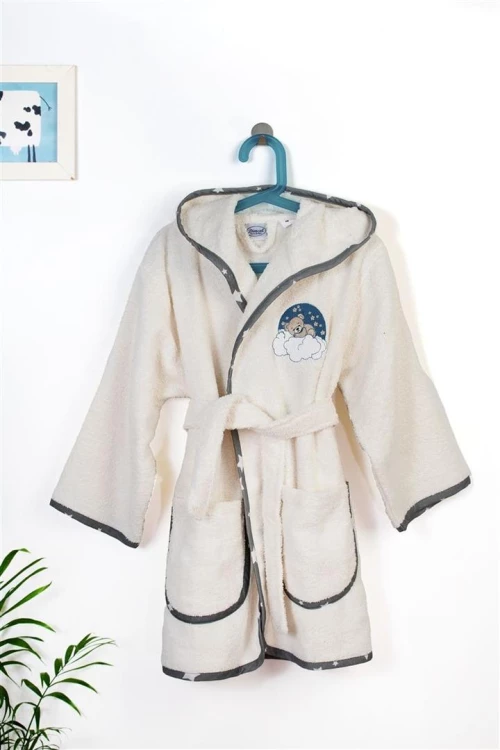 Μπουρνούζι Με Κέντημα kids Cloudy Bear 177 Size: 02 Ecru-Grey 100% Cotton - -