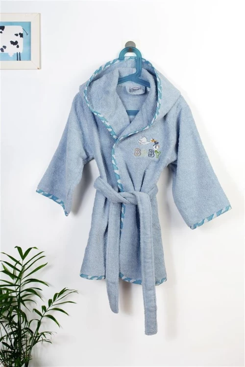 Μπουρνούζι Με Κέντημα kids Stork 191 Size: 02 Sky Blue 100% Cotton - -