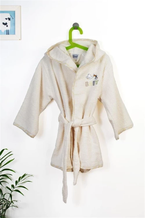 Μπουρνούζι Με Κέντημα kids Stork 194 Size: 04 Ecru-Yellow 100% Cotton - -