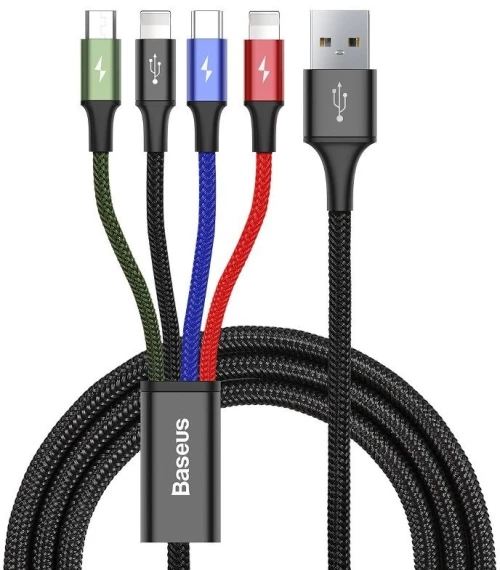 Baseus Fast 4-in-1 Καλώδιο Φόρτισης – Micro USB + 2×Lightning + Type-C, 1.2 m, Μαύρο Black - 40493