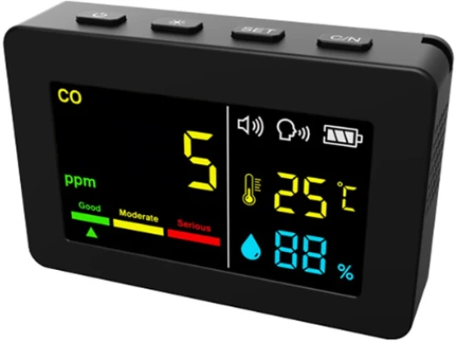 VT-C002 Μετρητής Αερίων 3 σε 1 CO, Θερμοκρασία & Υγρασία | Μαύρο