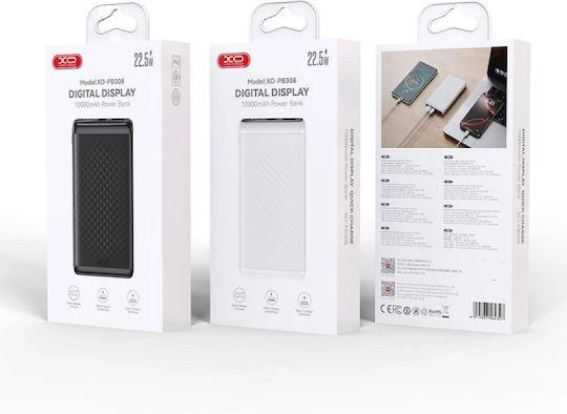 XO PB308, POWERBANK, 10000MAh, 2 ΘΥΡΕΣ, ΛΕΥΚΟ