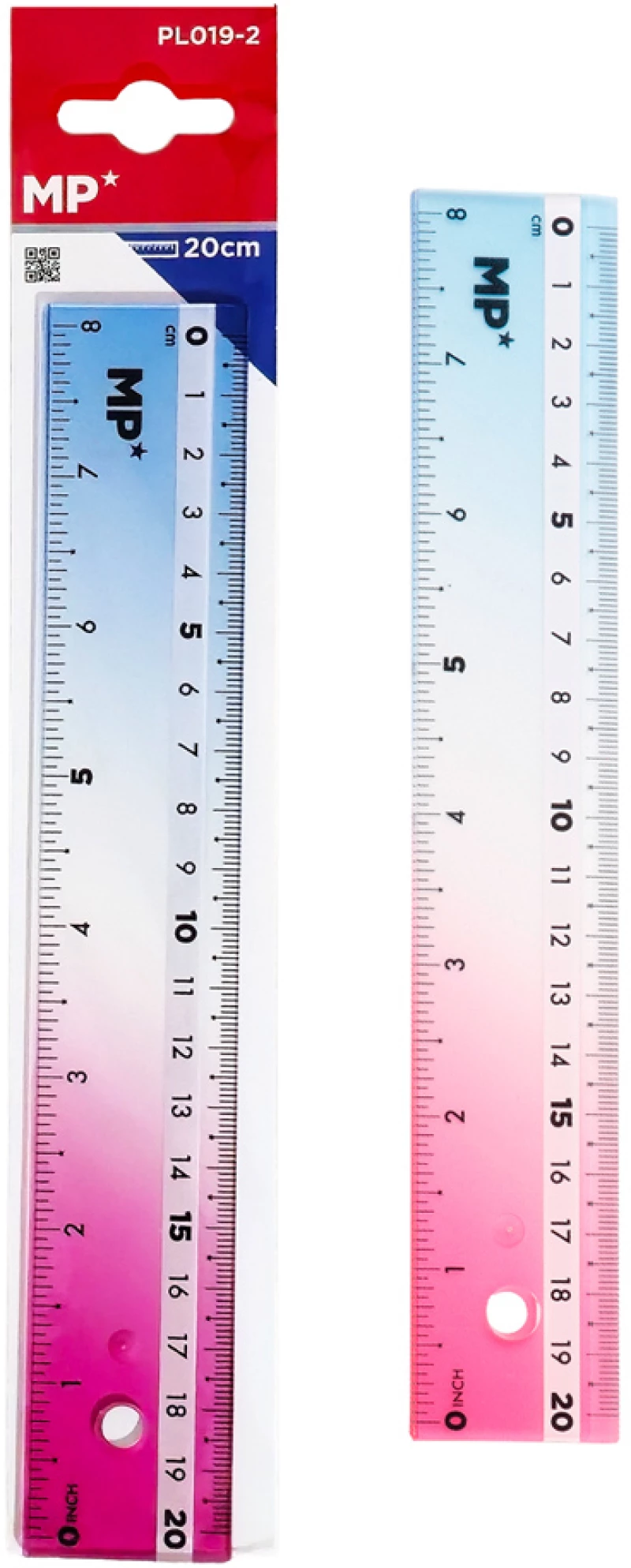 MP πλαστικός χάρακας PL019-2, 8"/20cm, διάφανος/πολύχρωμος