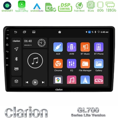 Clarion Gl700 Lite Series 8core Android11 6+128gb Fiat Panda 2003-2012 Navigation Multimedia Tablet 9" με Carplay & Android Auto u-G76l-Ft2336
