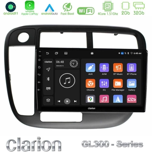 Clarion Gl300 Series 4core Android11 2+32gb Honda Civic 1995-2001 Navigation Multimedia Tablet 9" με Carplay & Android Auto u-gl3-Hd1113