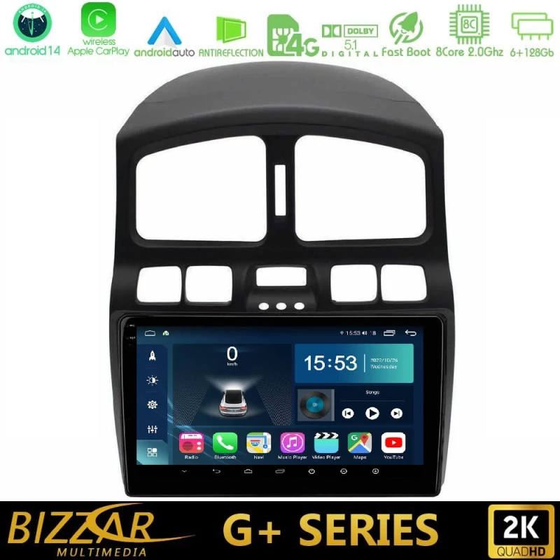 Bizzar g+ Series Hyundai Santa fe 2000-2006 8core Android14 6+128gb Navigation Multimedia Tablet 9" u-g-Hy0911