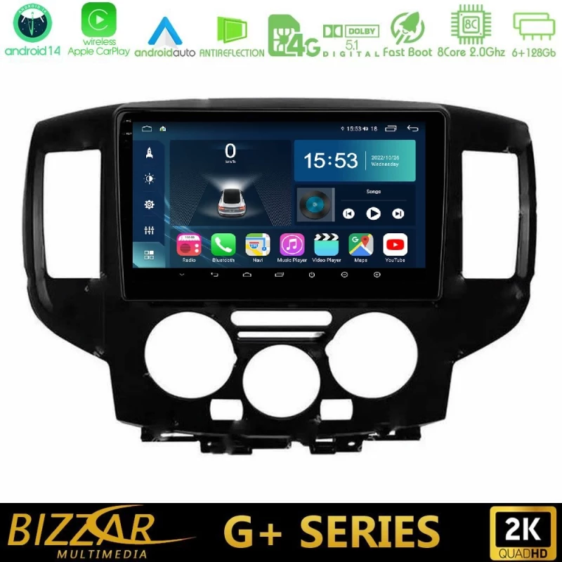 Bizzar g+ Series Nissan Nv200 8core Android14 6+128gb Navigation Multimedia Tablet 9" (Μαύρο) u-g-Ns0391bl