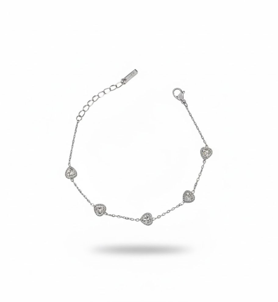 Ατσάλινο Βραχιόλι με Διακριτές Καρδιές Με Στρας Ασημί Χρώμα