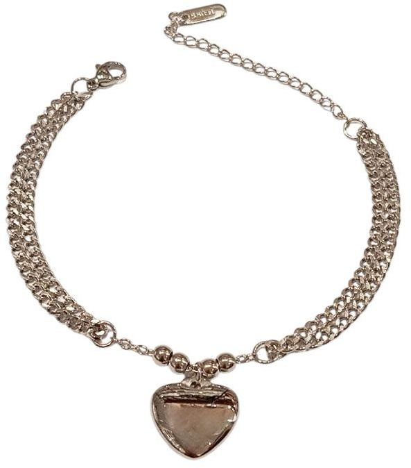 Βραχιόλι Ανοξείδωτο Ατσάλι Διπλή Αλυσίδα με Καρδιά - Ασημί