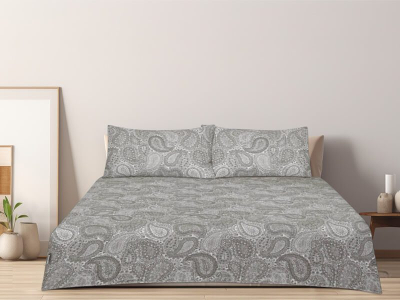 Σετ Σεντόνια Φανελένια Paisly Grey 100% Βαμβακερά Γαρύφαλλο - 160x260, Χωρίς Λάστιχο