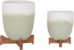 ΓΛΑΣΤΡΕΣ ΣΕΤ 2ΤΜΧ SEON HM4686.09 TERRACOTTA ΣΕ ΛΕΥΚΟ & ΠΡΑΣΙΝΟ--TEAK ΒΑΣΗ