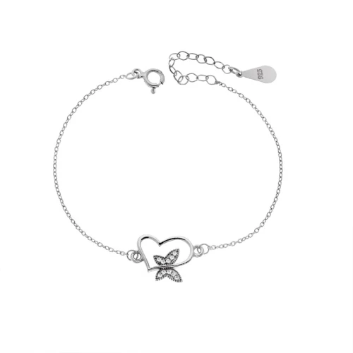 Βραχιόλι Γυναικείο Senza από ασήμι 925, καρδιά με πεταλούδα