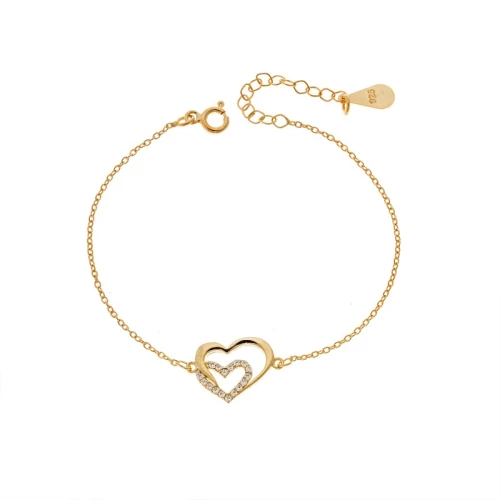 Βραχιόλι Γυναικείο Senza από επιχρυσωμένο ασήμι 925, διπλή καρδιά