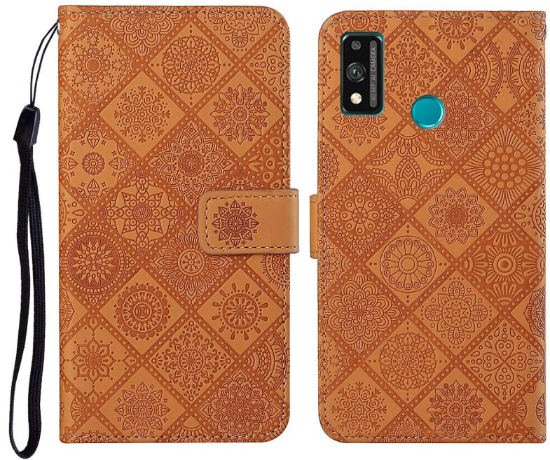 Για Huawei Honor 9X Lite Ethnic Style ανάγλυφο μοτίβο οριζόντια Flip δερμάτινη θήκη με κάτοχο & υποδοχές για κάρτες & πορτοφόλι & κορδόνι (Καφέ)