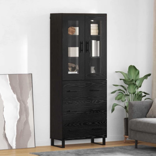 vidaXL Highboard με συρτάρι 2 pcs Μαύρη Οξυά Σύνθετο Ξύλο και Γυαλί