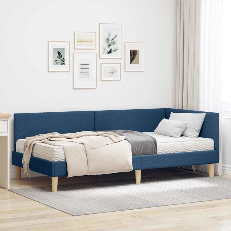 vidaXL Κρεβάτι γωνίας με στρώμα Άλλο με κεφαλάρι 2 pcs Μπλε ύφασμα