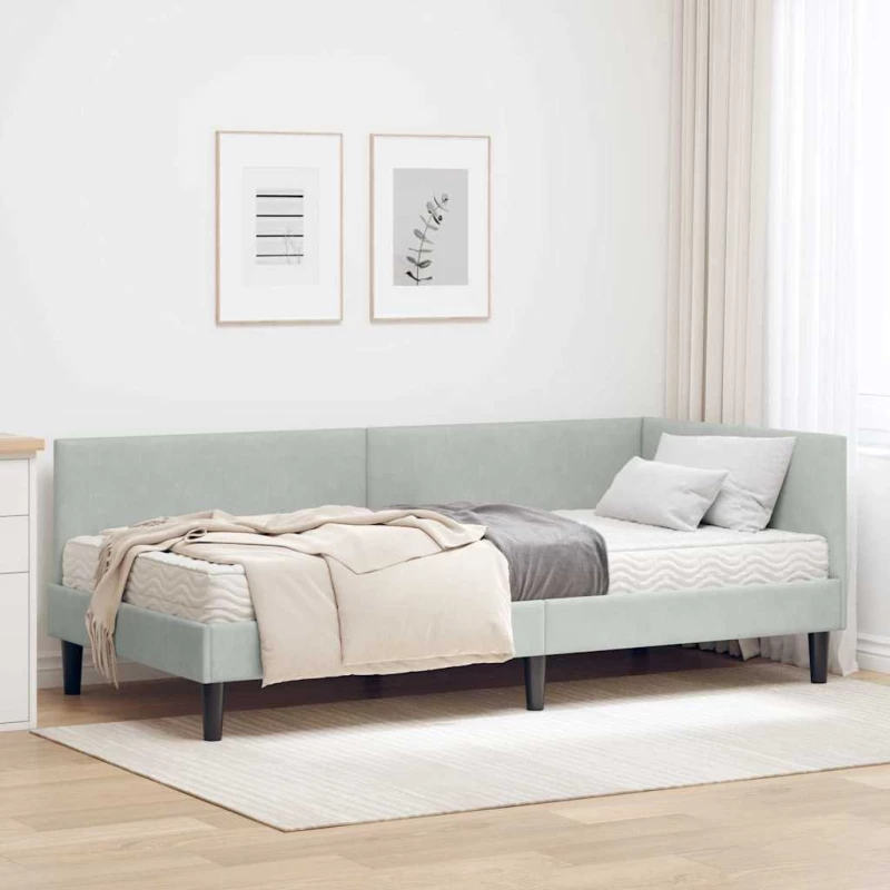 vidaXL Κρεβάτι γωνίας με στρώμα Άλλο 2 pcs Ανοιχτό γκρι Βελούδο