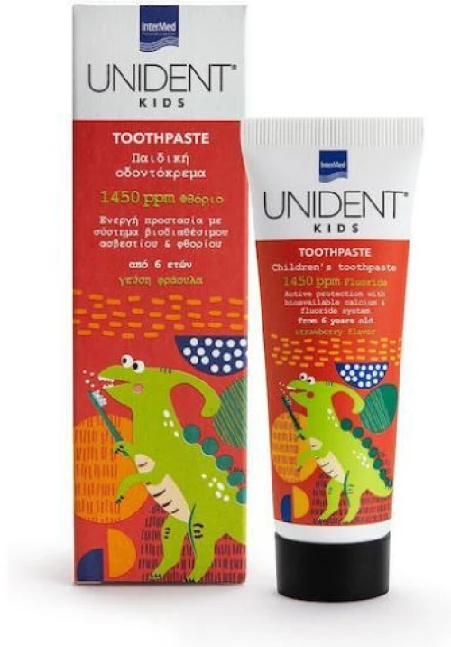 UNIDENT Kids Toothpaste 1450ppm Οδοντόκρεμα Mε Γεύση Φράουλα, Aπό 6+ Xρονών 50ml