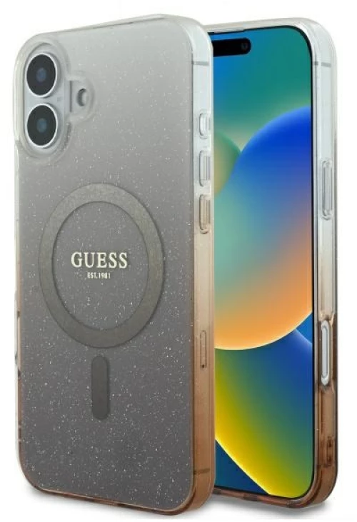 Guess IML Glitter Gradient MagSafe Case for iPhone 16 Plus - Brown