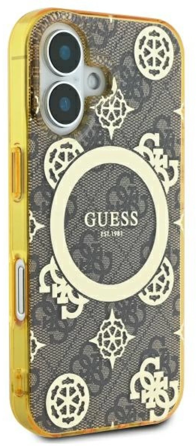 Guess IML Peony On 4G Background MagSafe iPhone 16 Case - Brown
