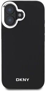 DKNY Plain Silver Logo MagSafe iPhone 16 Case - Black