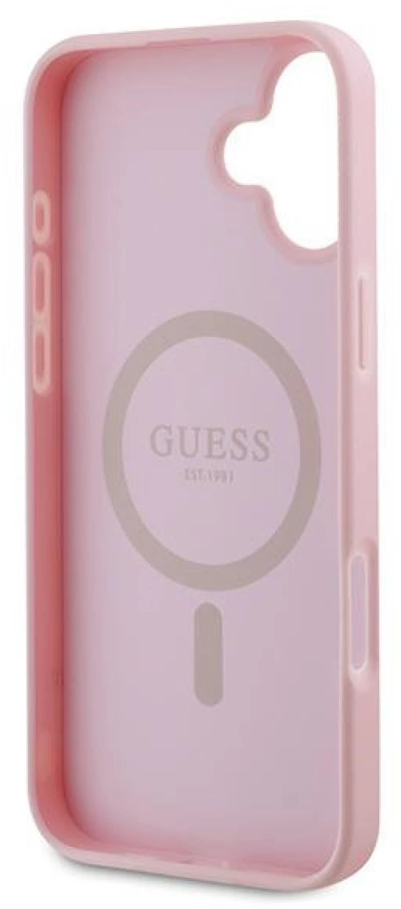Guess Grained Gold Ring MagSafe iPhone 16 Plus Case - Pink