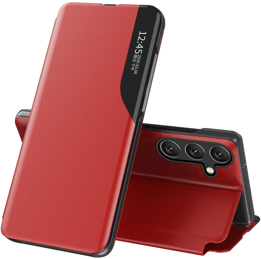 Eco Leather View Case for Samsung Galaxy S25+ with flap and stand - red