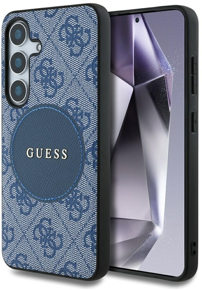 Guess 4G Round Patch Classic Logo MagSafe case for Samsung Galaxy S25 Plus blue