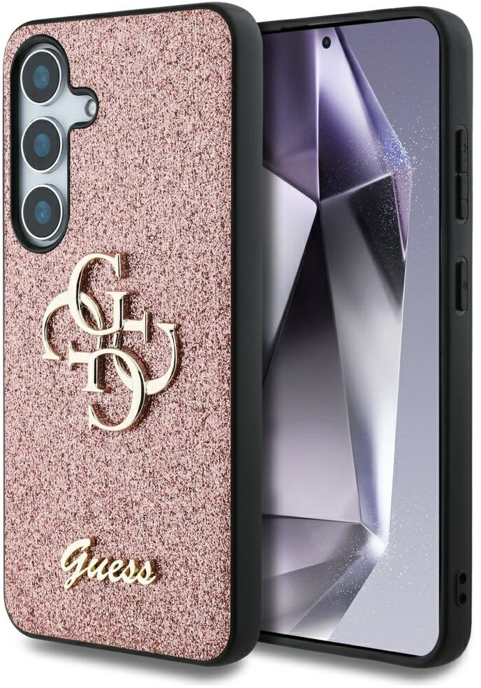 Guess Fixed Glitter Big 4G Metal Logo Case for Samsung Galaxy S25 Pink