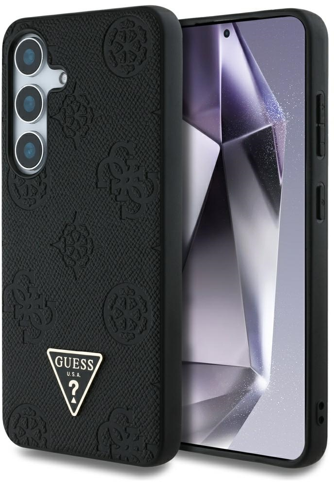 Guess Grained Hot Stamp Peony Pattern Triangle Logo MagSafe Case for Samsung Galaxy S25 Black