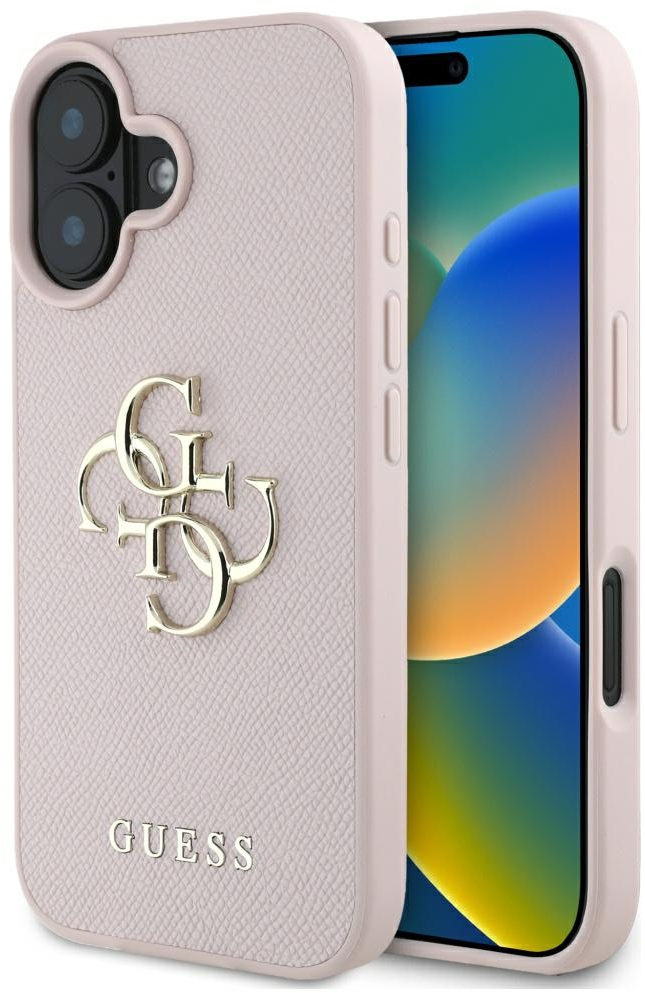 Guess Grained Big 4G Logo Small Classic Logo case for iPhone 16 - pink