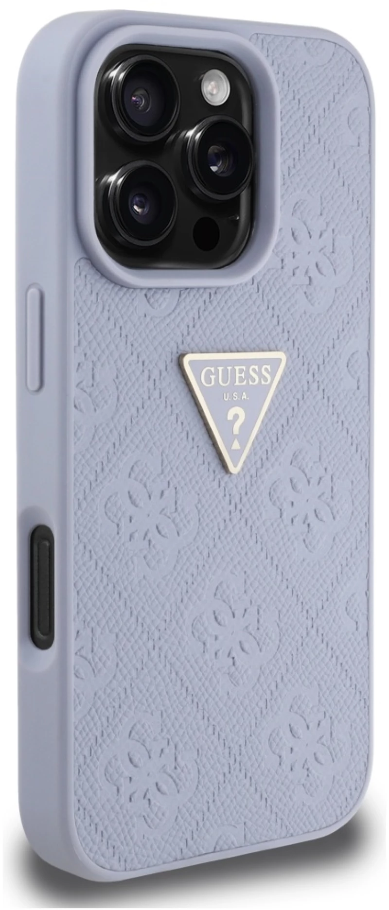 Guess Hot Stamp 4G Pattern Triangle Metal Logo Case for iPhone 16 Pro Max - Purple