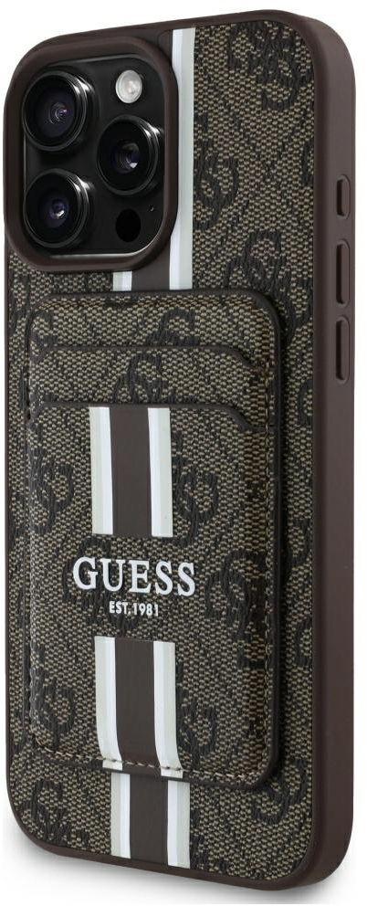 Guess 4G Stripes case with Magsafe wallet for iPhone 16 Pro Max brown