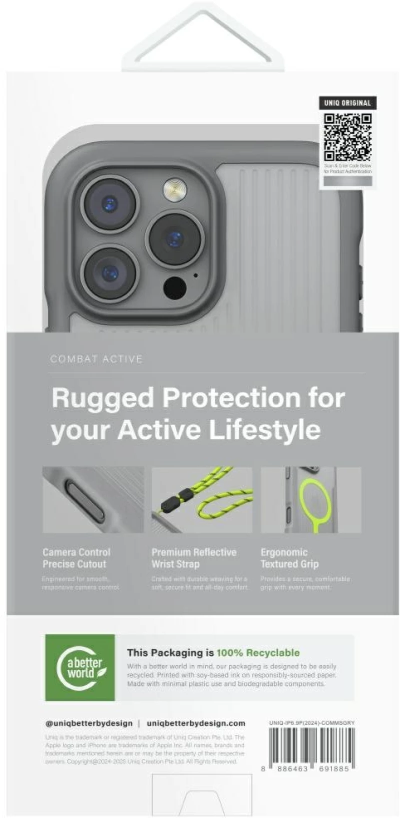 Uniq Combat Active Magclick Charging Case for iPhone 16 Pro Max - Gray