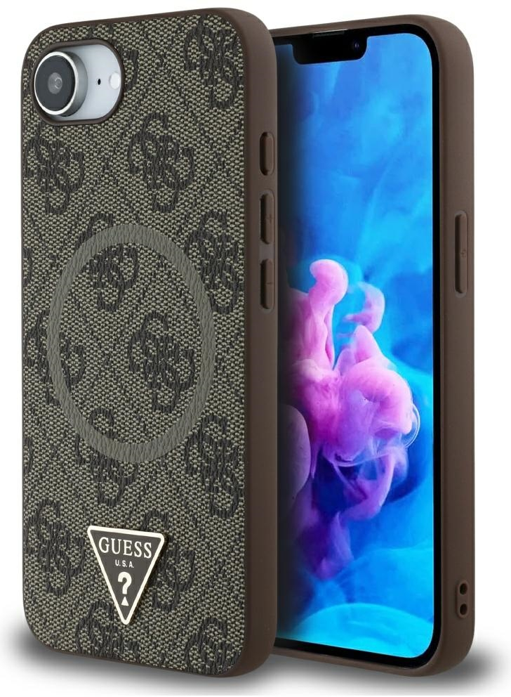 Guess 4G Ring Triangle Logo MagSafe iPhone 16e Case - Brown