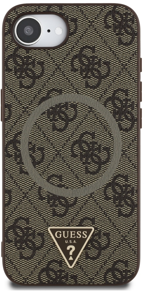 Guess 4G Ring Triangle Logo MagSafe iPhone 16e Case - Brown
