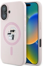 Karl Lagerfeld Silicone Karl&Choupette Heads Ring MagSafe iPhone 16 Case - Pink
