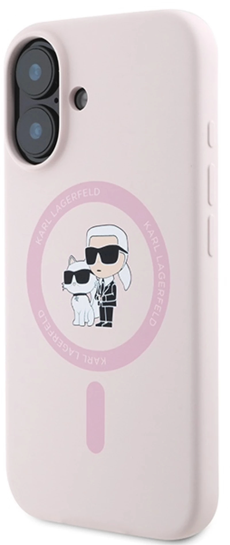 Karl Lagerfeld Silicone Karl&Choupette Heads Ring MagSafe iPhone 16 Case - Pink