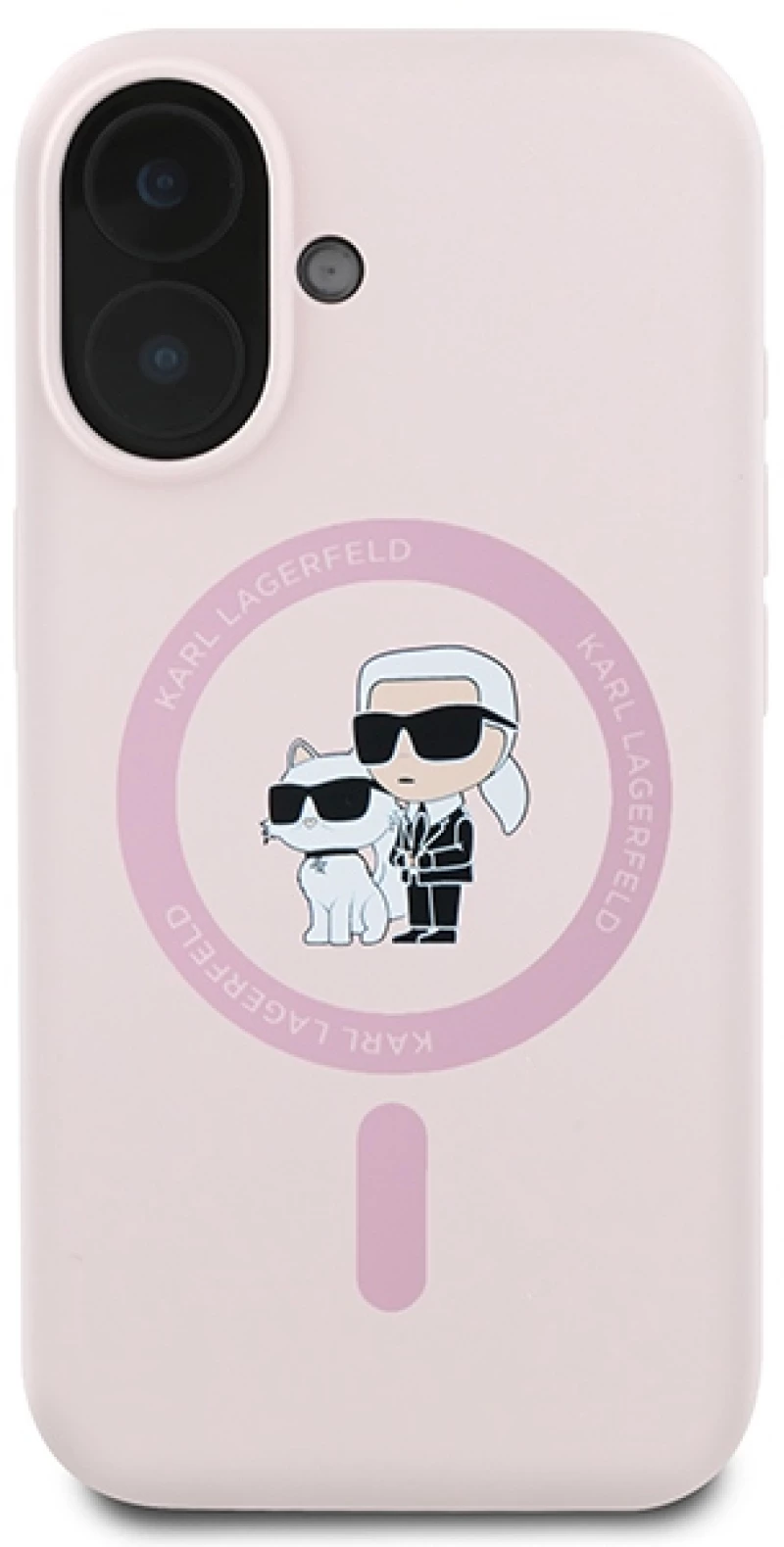 Karl Lagerfeld Silicone Karl&Choupette Heads Ring MagSafe iPhone 16 Case - Pink