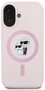 Karl Lagerfeld Silicone Karl&Choupette Heads Ring MagSafe iPhone 16 Case - Pink