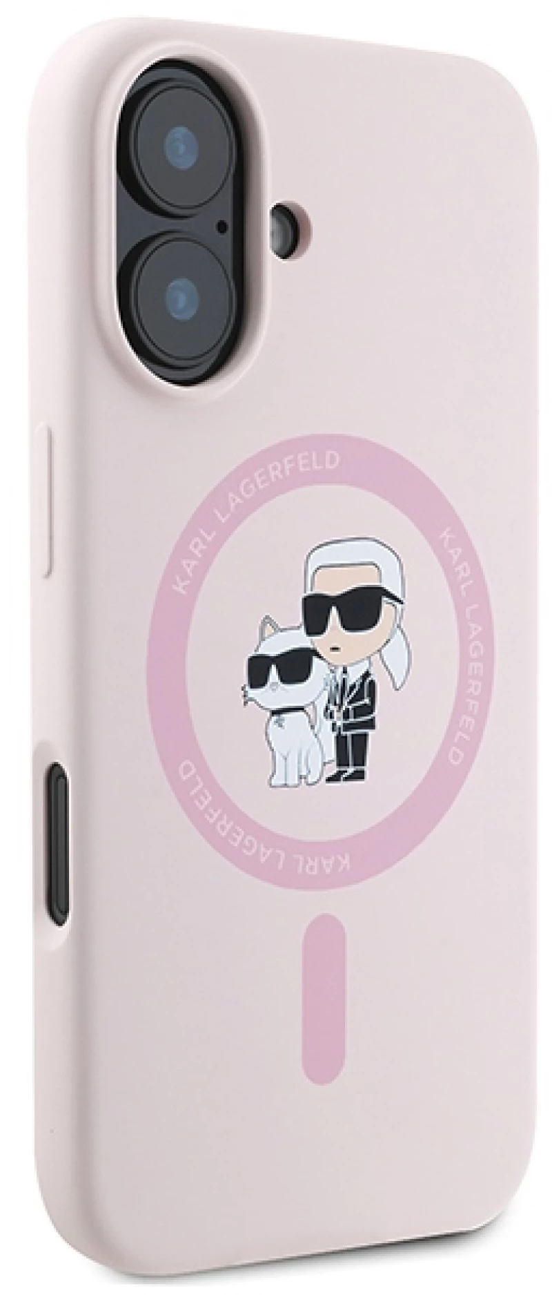 Karl Lagerfeld Silicone Karl&Choupette Heads Ring MagSafe iPhone 16 Case - Pink