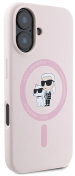 Karl Lagerfeld Silicone Karl&Choupette Heads Ring MagSafe iPhone 16 Case - Pink