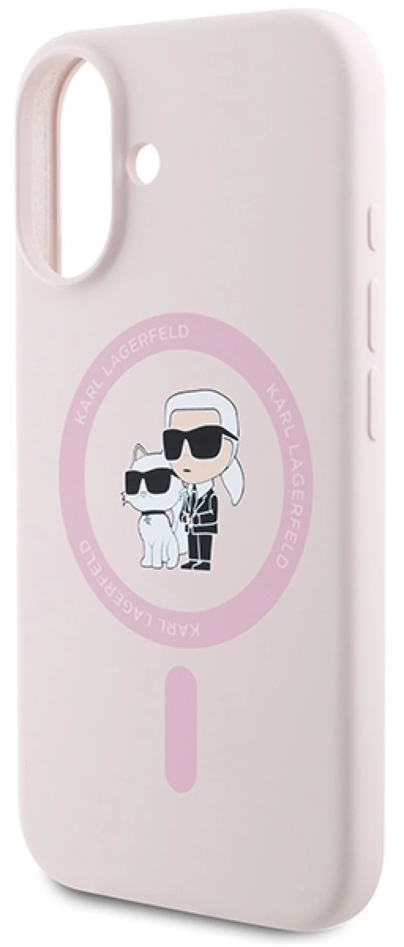 Karl Lagerfeld Silicone Karl&Choupette Heads Ring MagSafe iPhone 16 Case - Pink